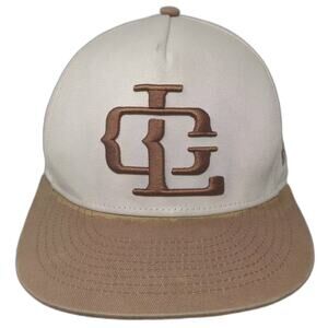 Lost Calf Snapback Hat Beige Brown OS Embroidered Logo Flat Brim 5 Panel